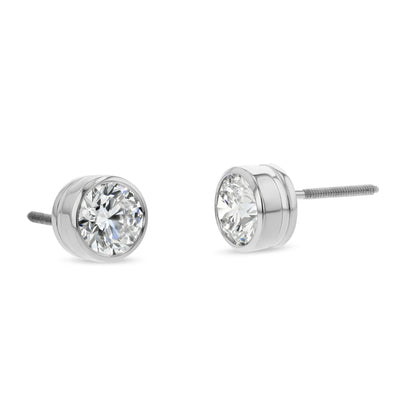 18k White Gold Bezel Round Diamond Stud Earrings 1/2ctw (4.1mm Ea), M-n Color, Si2-si3 Clarity