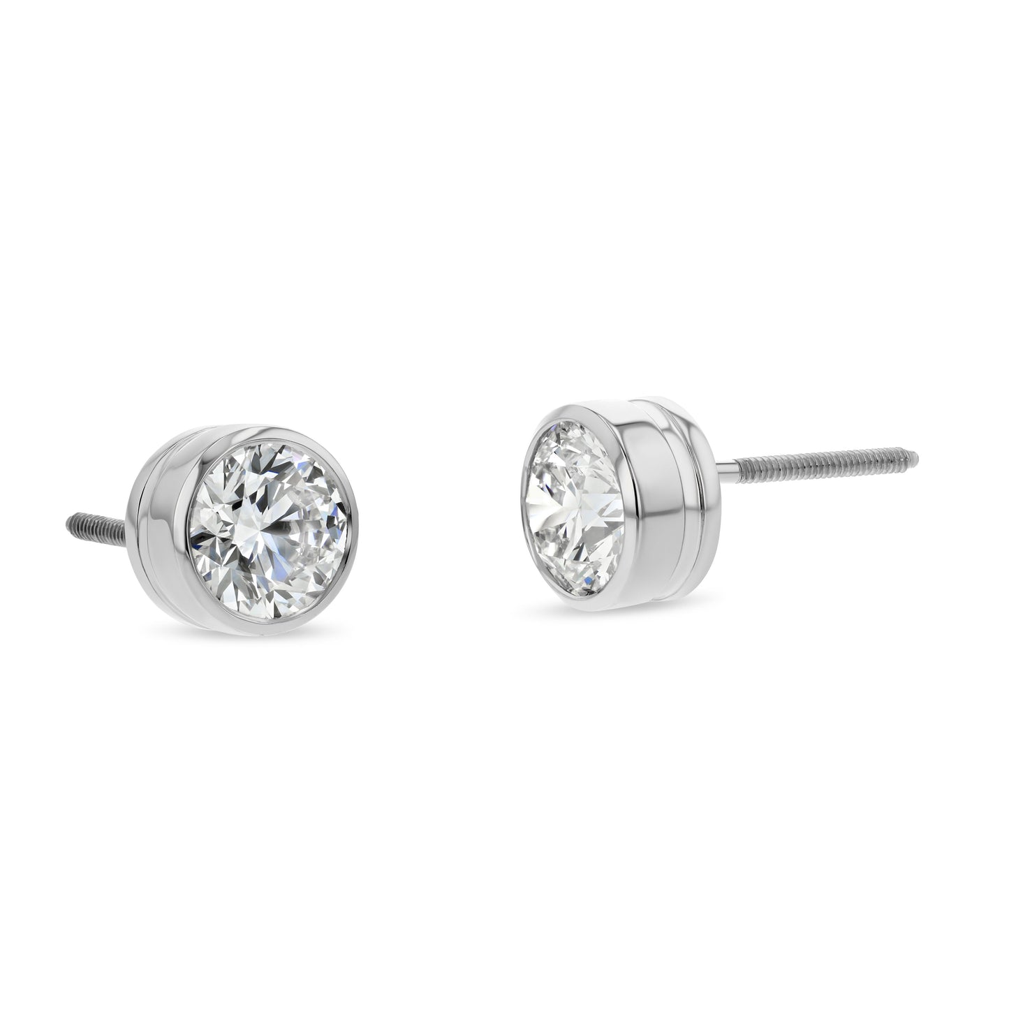 18k White Gold Bezel Set Round Brilliant Diamond Stud Earrings (0.32 Ct. T.w., Vs1-vs2 Clarity, F-g Color)