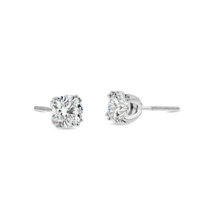 Platinum Double Prong Round Diamond Stud Earrings 1ctw (5.2mm Ea), H Color, Si3-i1 Clarity