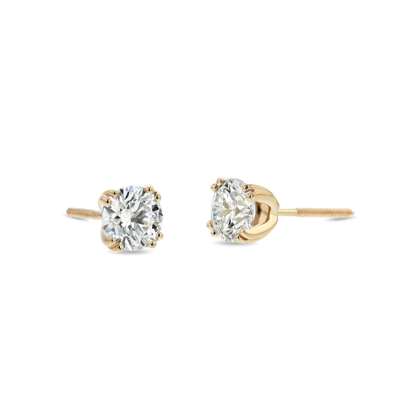 18k Yellow Gold Double Prong Round Diamond Stud Earrings 1ctw (5.2mm Ea), H Color, Si3-i1 Clarity