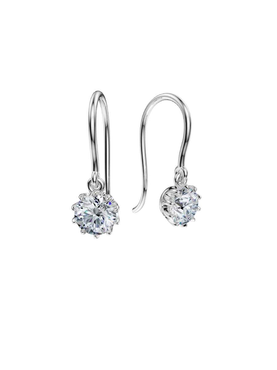 ROCKHER .925 Sterling Silver Tiara 9- Prong 2CTW Cubic Zirconia Dangle Drop Earring