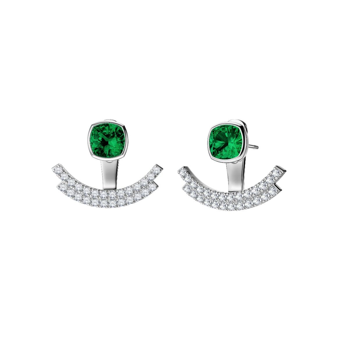 ROCKHER .925 Sterling Silver Bezel Set Created Green Emerald Cubic Zirconia Stids with Adjustable Pierced CZ Earring Half Moon Jacket