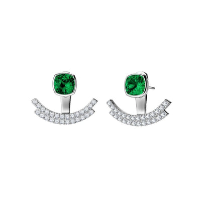 ROCKHER .925 Sterling Silver Bezel Set Created Green Emerald Cubic Zirconia Studs with Adjustable Pierced CZ Earring Half Moon Jacket