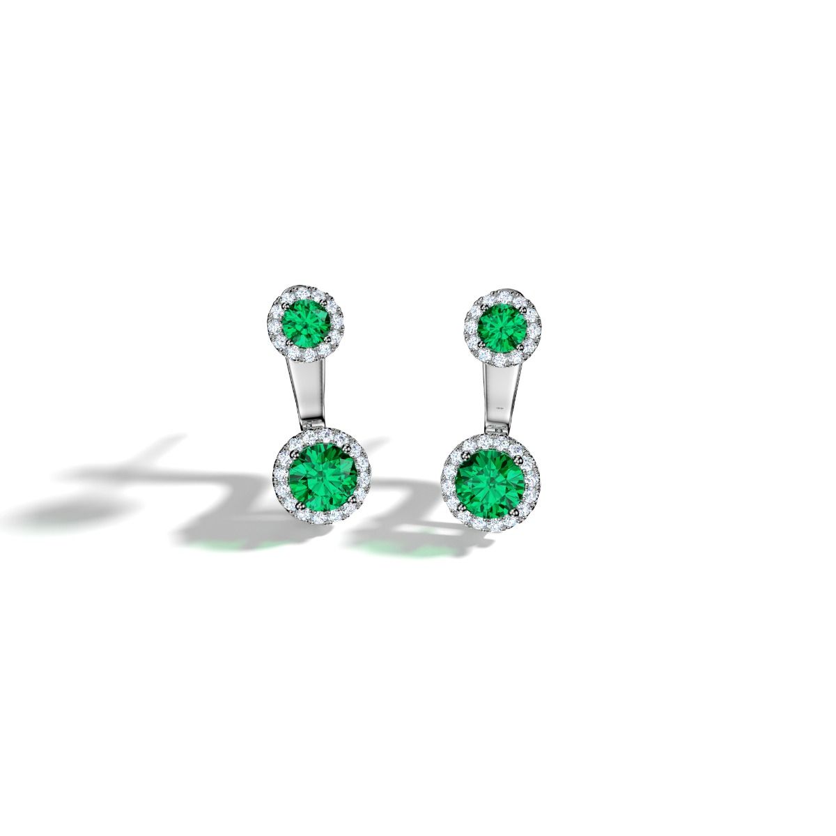 ROCKHER .925 Sterling Silver Double Halo Prong Set Created Green Emerald and White Cubic Zirconia Adjustable Pierced Earring Jacket with Matching Halo Studs