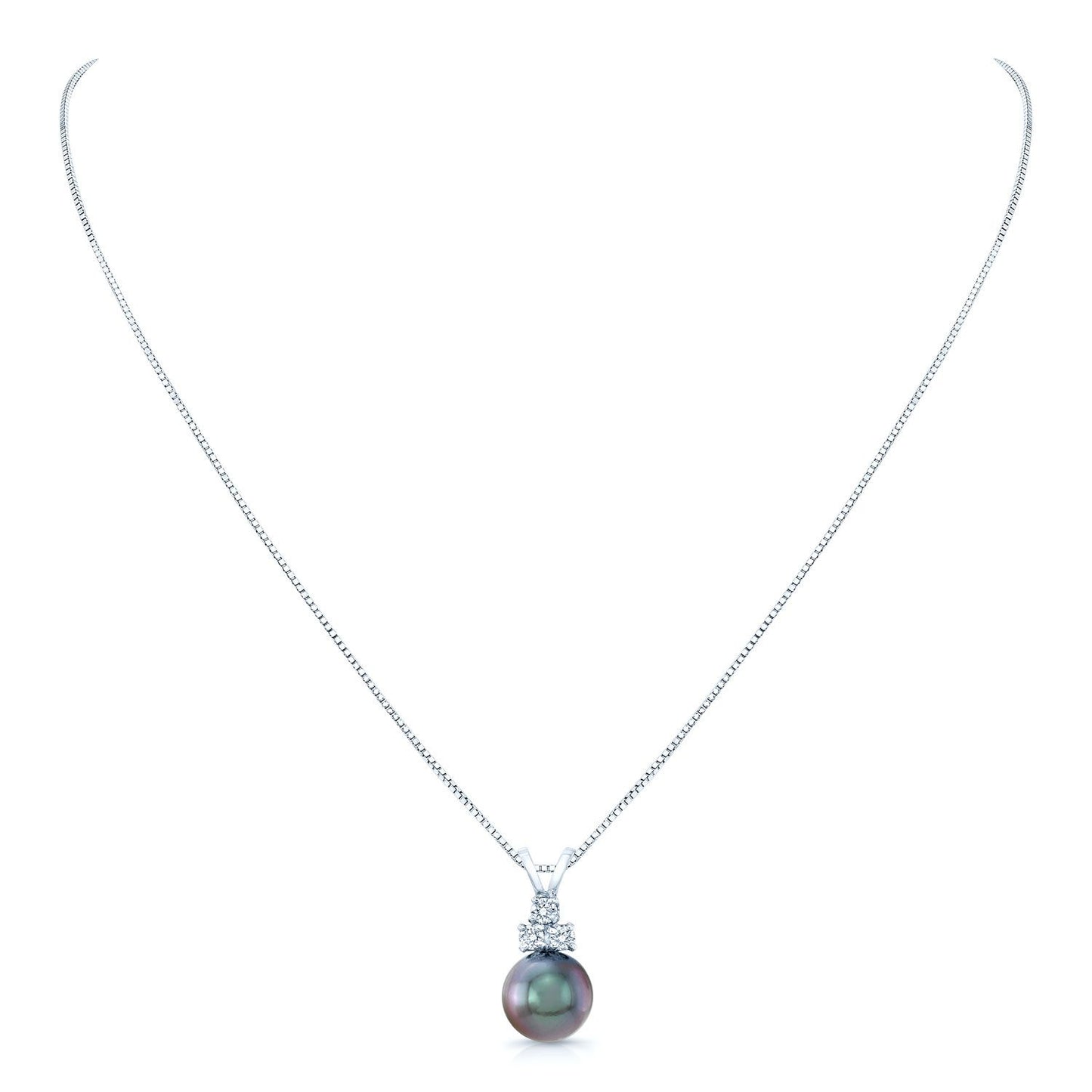 Black Tahitian Pearl And Diamond Pendant 14k White Gold