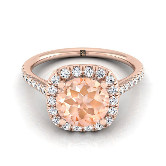14K Rose Gold Round Brilliant Morganite Simple Prong Set Halo Engagement Ring -1/3ctw