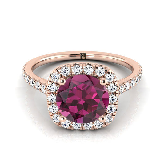 14K Rose Gold Round Brilliant Garnet Halo Diamond Pave Engagement Ring -1/3ctw