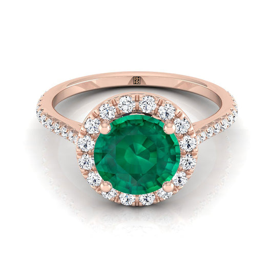14K Rose Gold Emerald Emerald Halo Diamond Pave Engagement Ring -3/8ctw