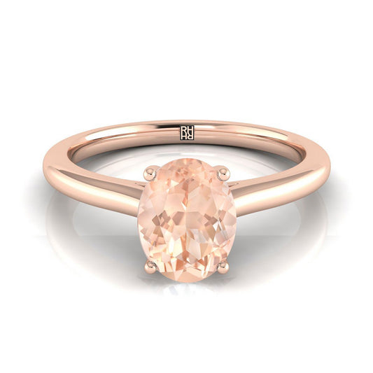 14K Rose Gold Oval Morganite Pinched Comfort Fit Claw Prong Solitaire Engagement Ring