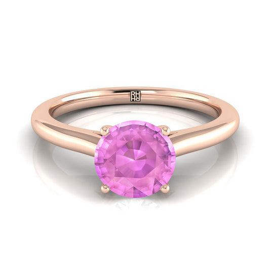 14K Rose Gold Round Brilliant Pink Sapphire Pinched Comfort Fit Claw Prong Solitaire Engagement Ring