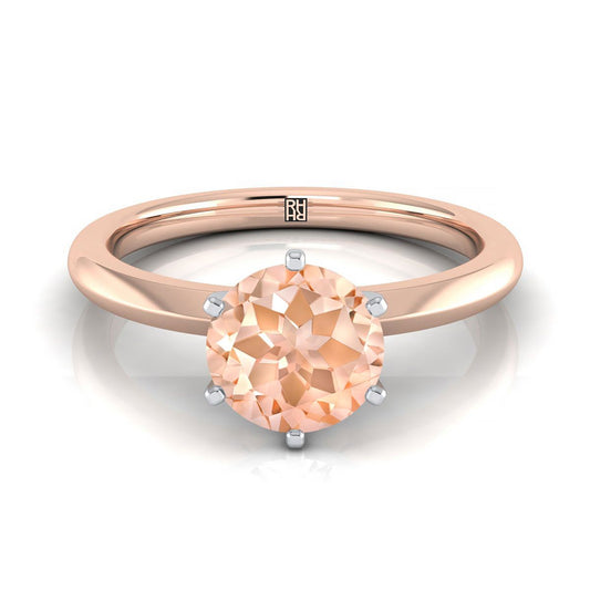 14K Rose Gold Round Brilliant Morganite Pinched Comfort Fit Claw Prong Solitaire Engagement Ring