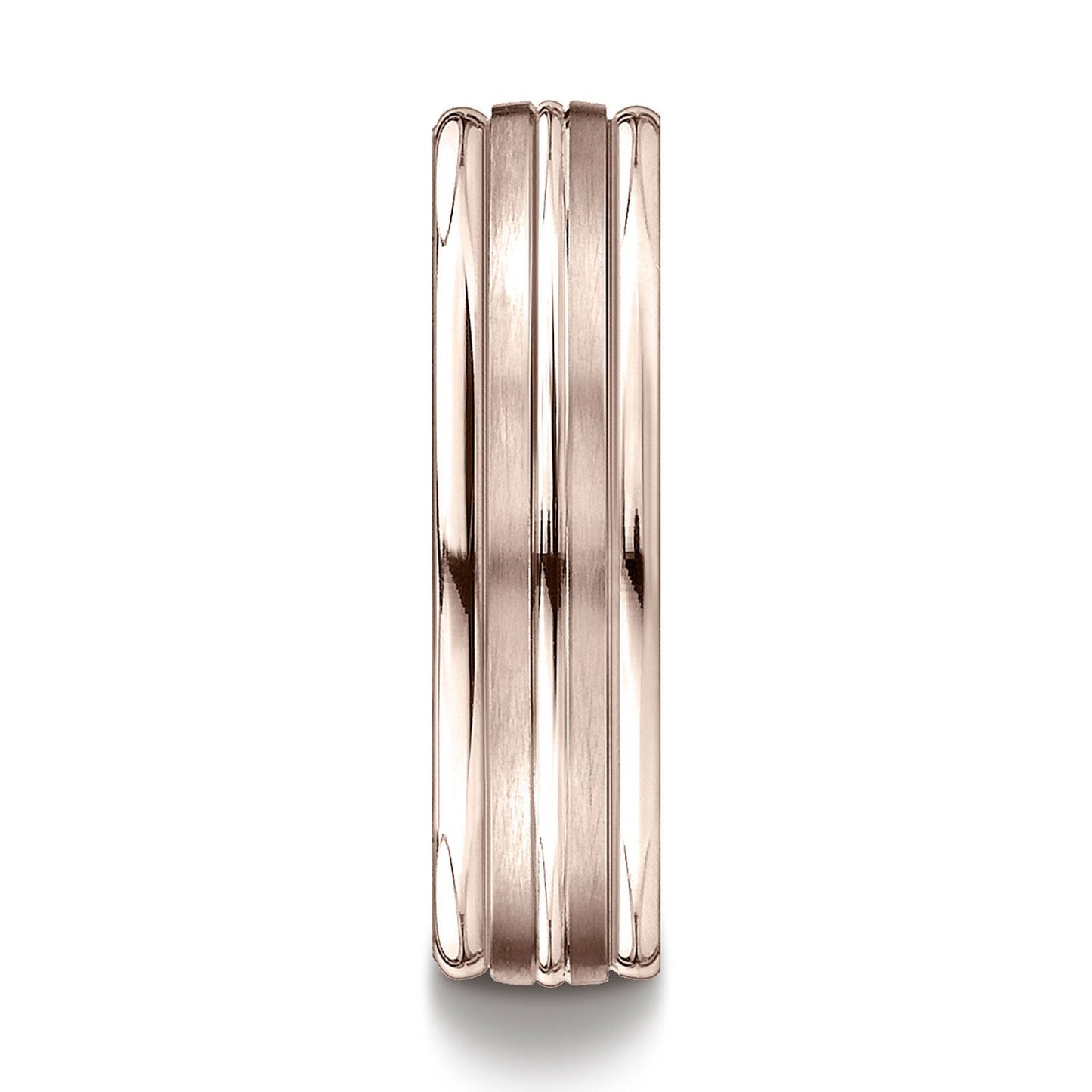 14k Rose Gold 6mm Comfort-fit Satin-finished High Polished Center Trim And Round Edge Carved Design Band