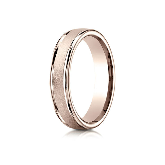 4mm Comfort-fit Wired-finished High Polished Round Edge Carved Design Wedding Band in 14K Rose Gold