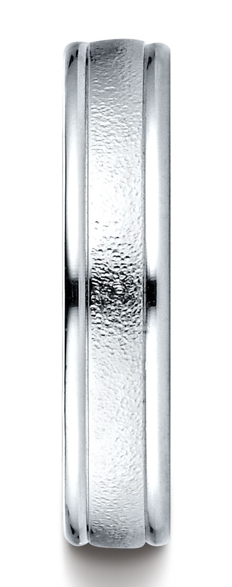 18k White Gold 4mm Comfort-fit Wired-finished High Polished Round Edge Carved Design Band