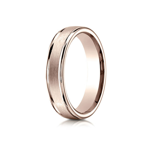 4mm Comfort-fit Satin-finished High Polished Round Edge Carved Design Wedding Band in 14K Rose Gold