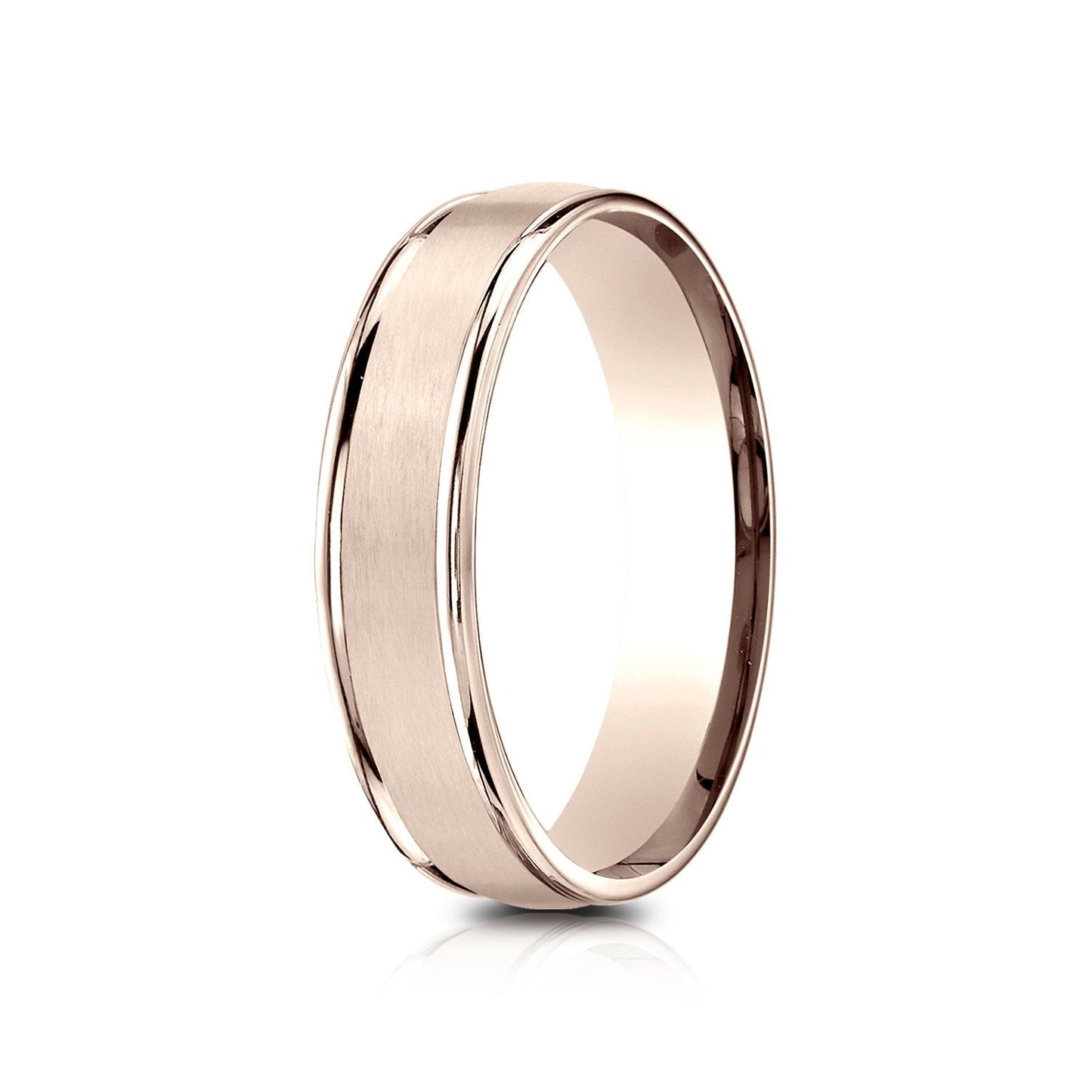 5mm Satin Finish High Polished Round Edge Carved Wedding Band, in 14K Rose Gold | RockHer