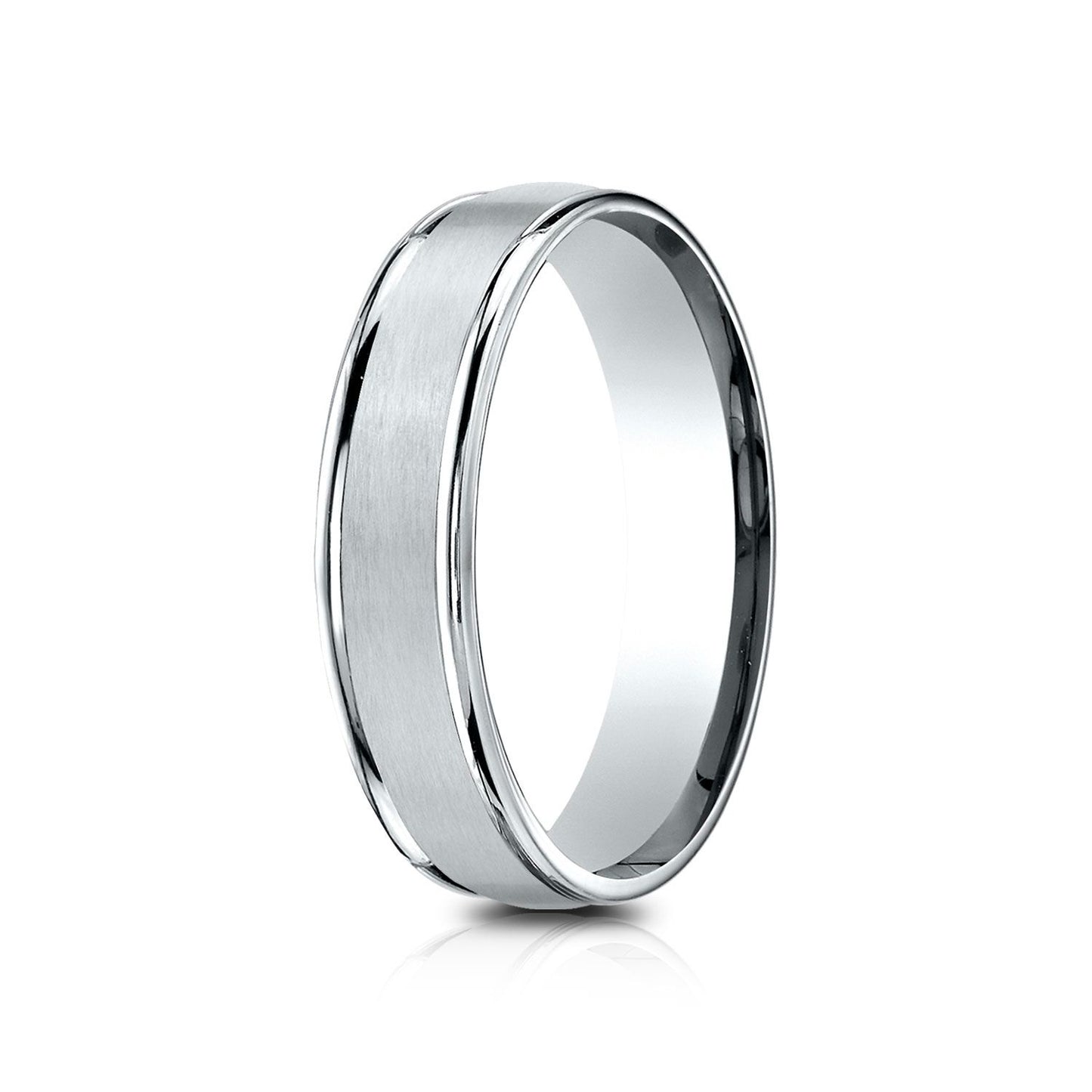 14k White Gold 5mm Comfort-fit Satin Finish High Polished Round Edge Carved Design Band