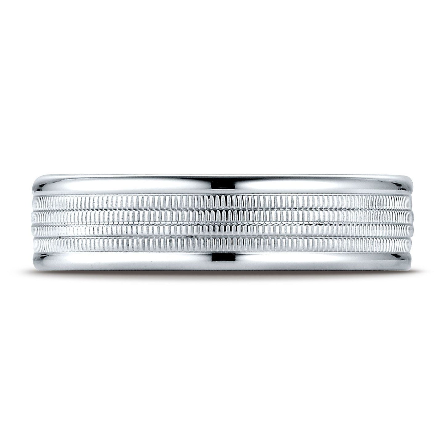 6mm High Polish Milgrain Round Edge Carved Wedding Band, in Platinum | RockHer
