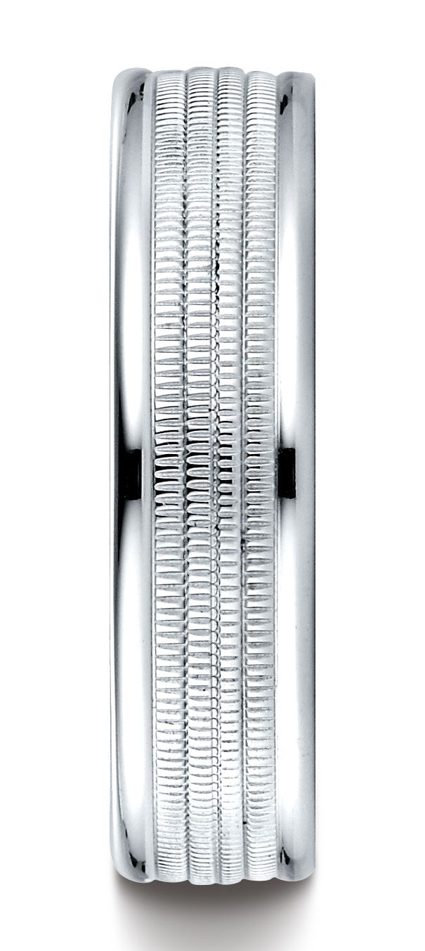 14k White Gold 6mm Comfort-fit Multi Milgrain Center High Polish Round Edge Design Band