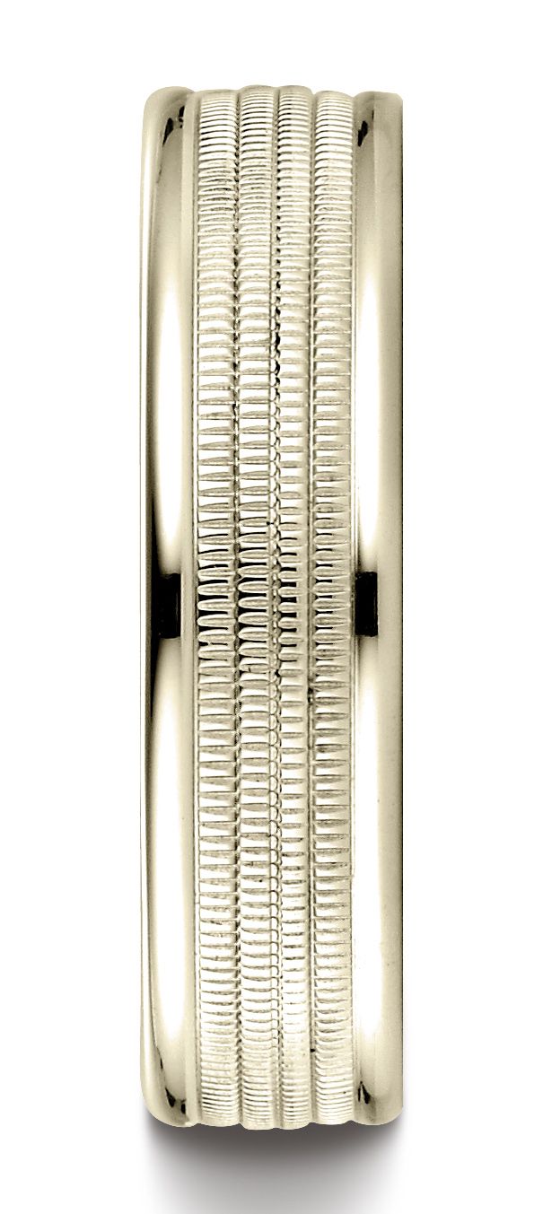 14k Yellow Gold 6mm Comfort-fit Multi Milgrain Center High Polish Round Edge Design Band