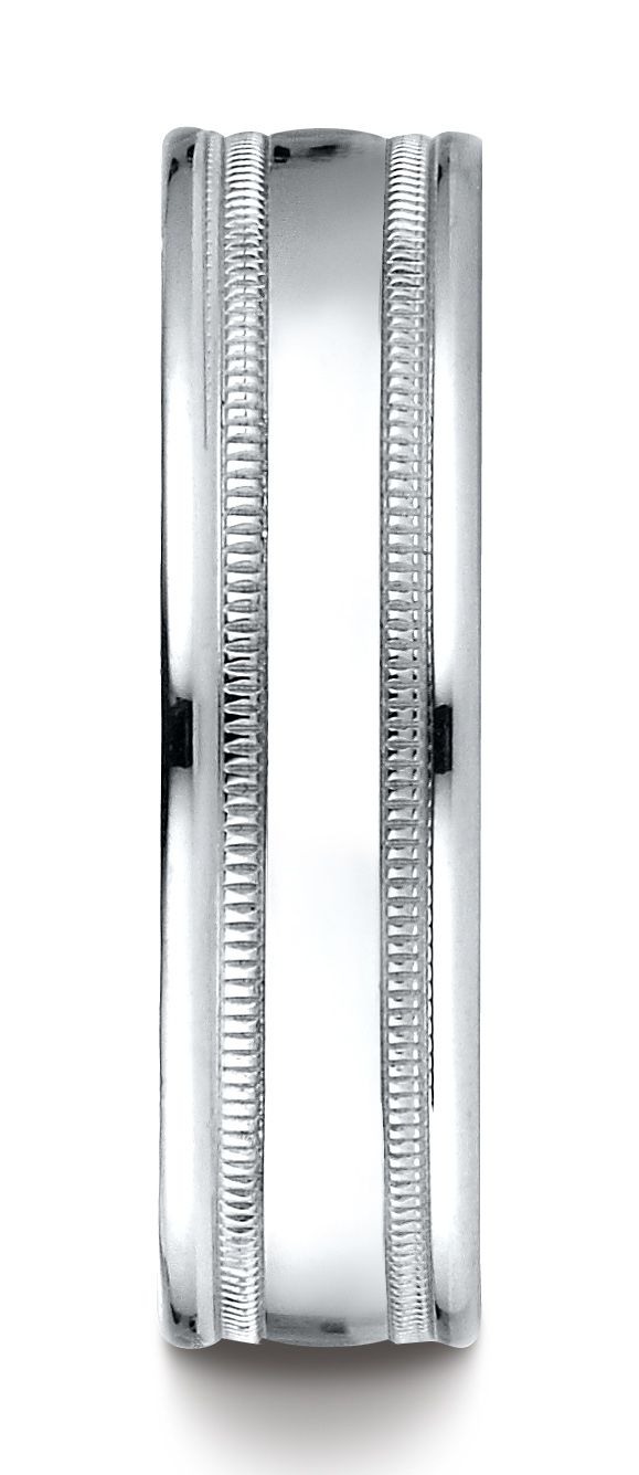 14k White Gold 6mm Comfort-fit High Polished With Milgrain Round Edge Carved Design Band