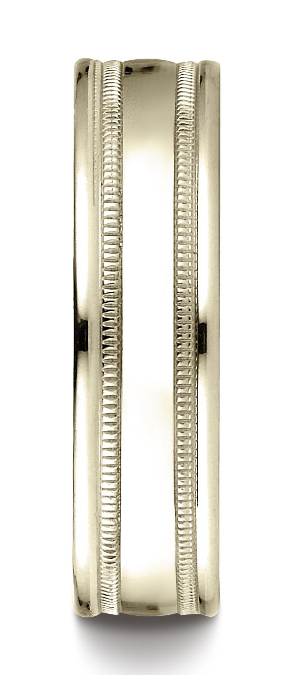 18k Yellow Gold 6mm Comfort-fit High Polished With Milgrain Round Edge Carved Design Band