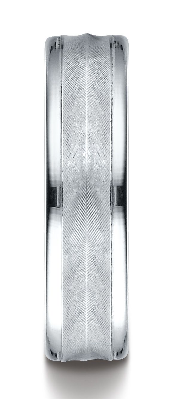 18k White Gold 6mm Comfort-fit Chevron Design High Polished Round Edge Carved Design Band