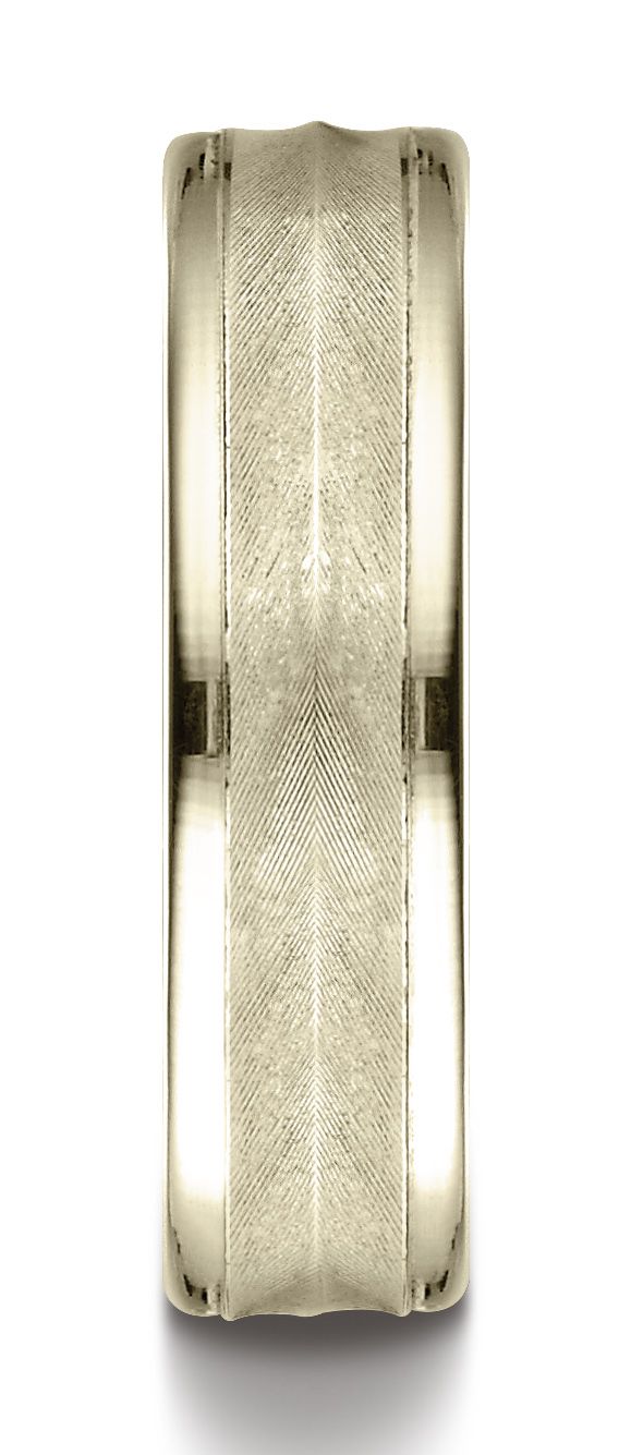 14k Yellow Gold 6mm Comfort-fit Chevron Design High Polished Round Edge Carved Design Band