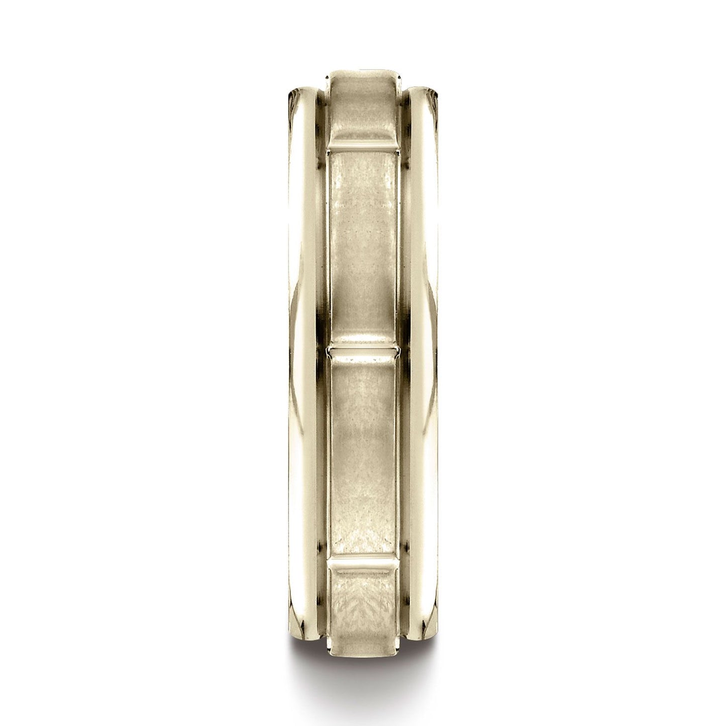 18k Yellow Gold 6mm Comfort-fit Satin-finished 8 High Polished Center Cuts And Round Edge Carved Design Band