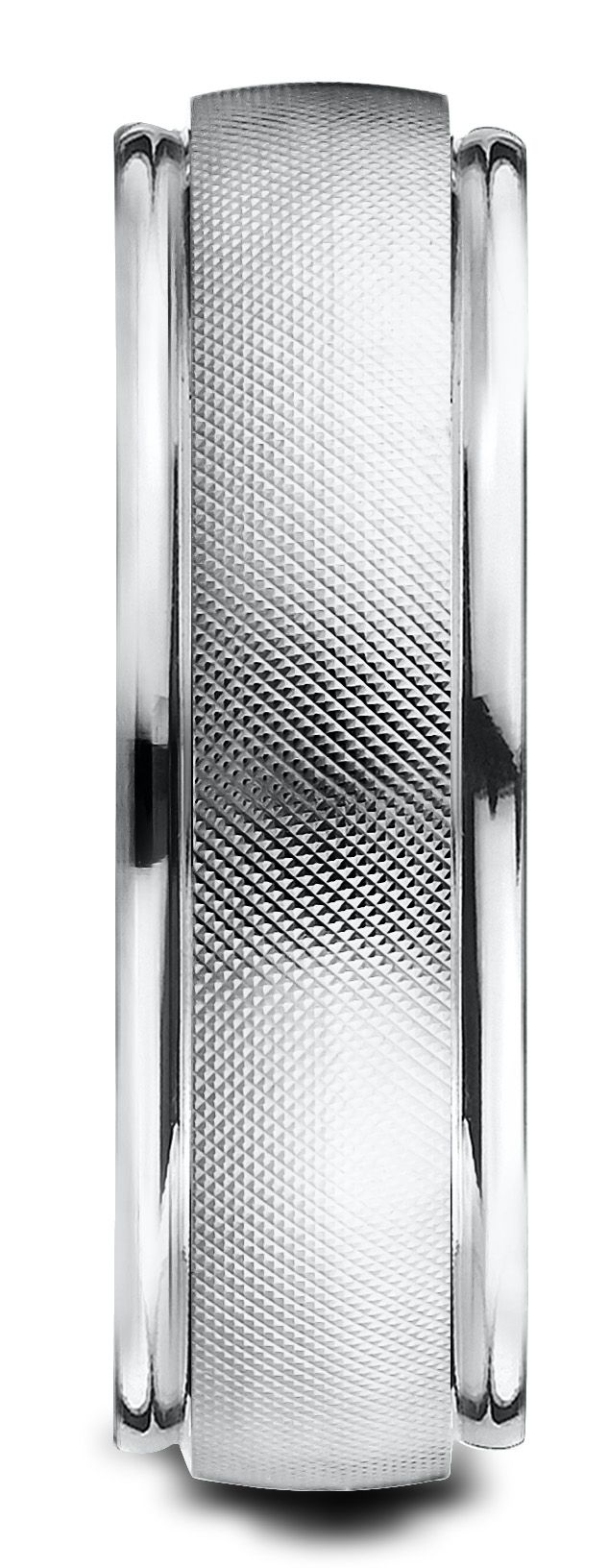 18 Karat White Gold 7mm Comfort-fit Florentine Center High Polish Round Edge Design Band