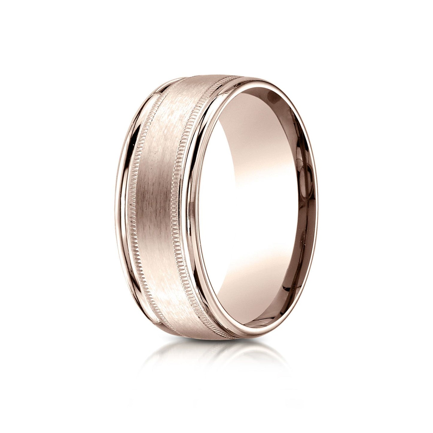 8mm Satin Finish Milgrain Round Edge Carved Wedding Band, in 14K Rose Gold | RockHer