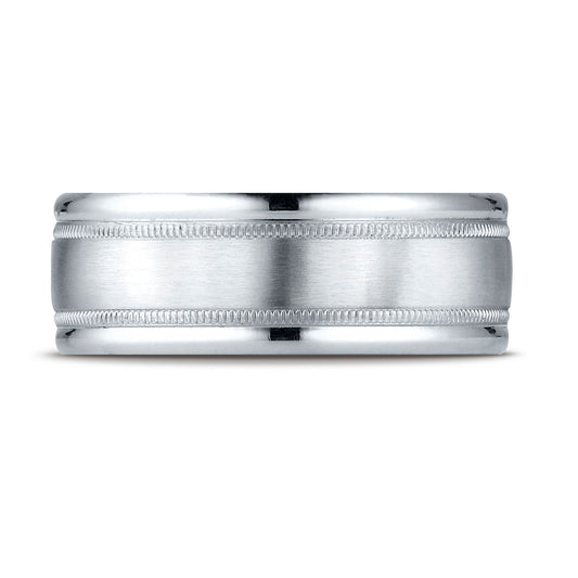 8mm Comfort-fit Satin Finish Center With Milgrain Round Edge Carved Design Wedding Band in Platinum