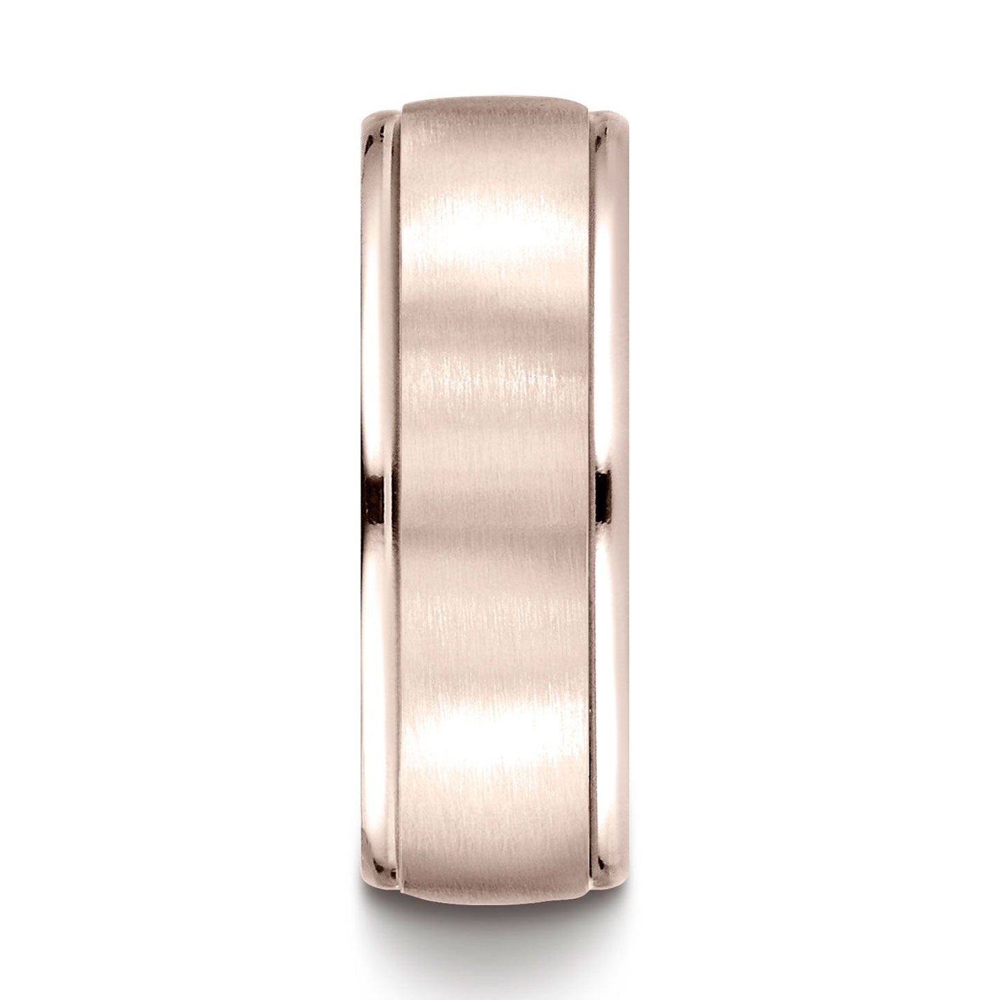 14k Rose Gold 8mm Comfort-fit Satin Finish High Polished Round Edge Carved Design Band