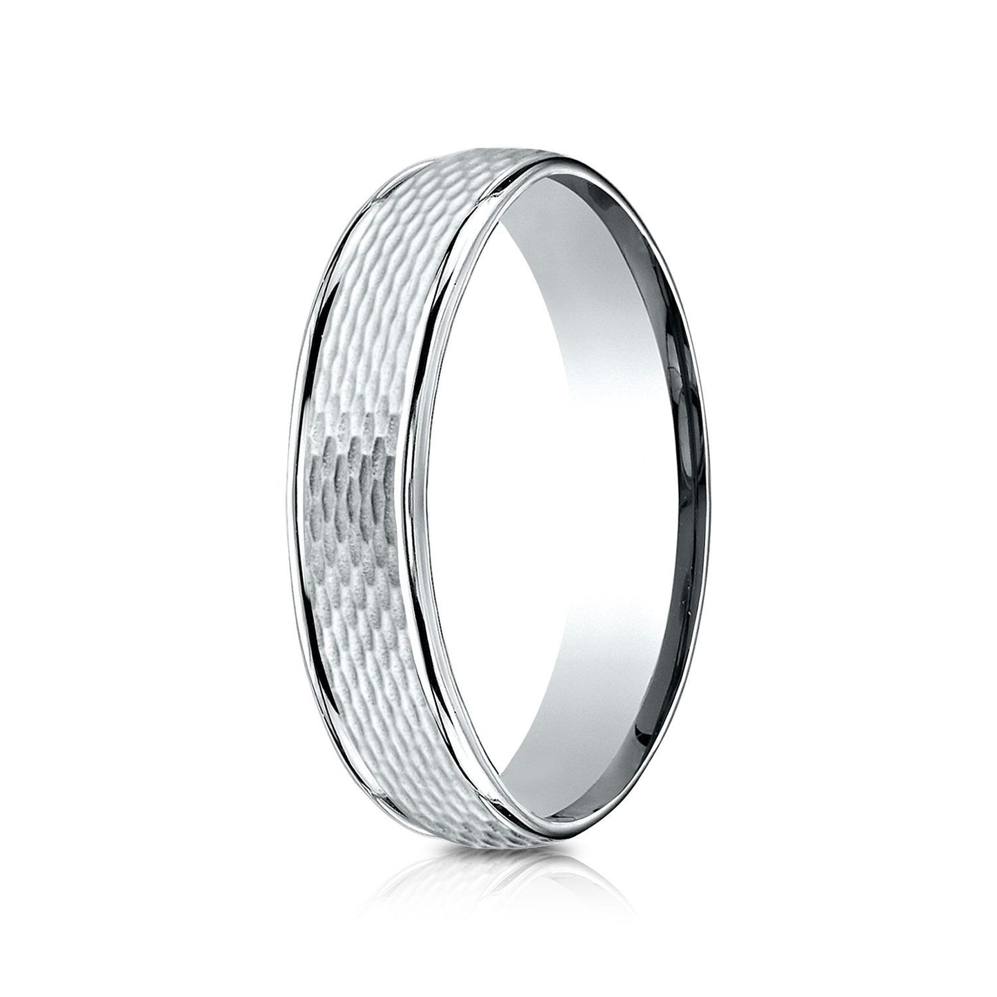 4.5mm Round Edge Mesh Center Carved Wedding Band, in 14K White Gold | RockHer