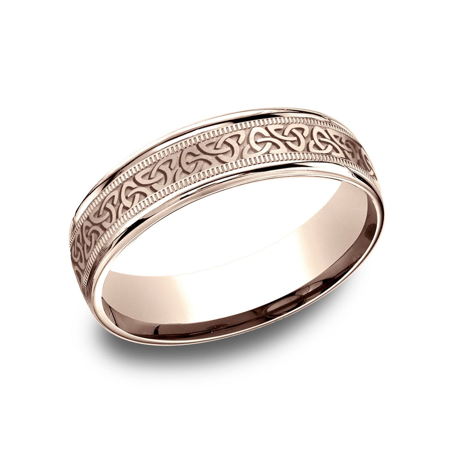 14k Rose Gold 6mm Comfort Fit Round Edge Celtic Knot Design Band