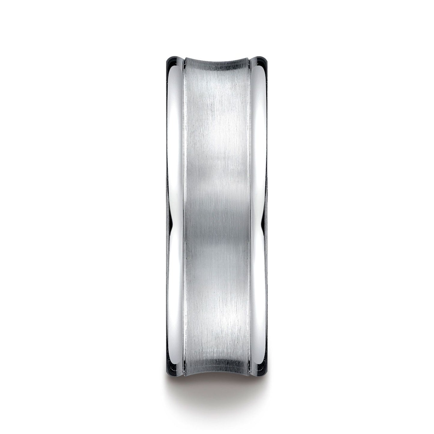 Platinum 7.5mm Comfort-fit Satin-finished Concave Round Edge Carved Design Band