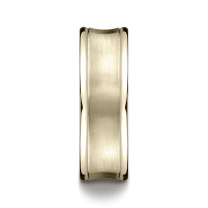 14k Yellow Gold 7.5mm Comfort-fit Satin-finished Concave Round Edge Carved Design Band