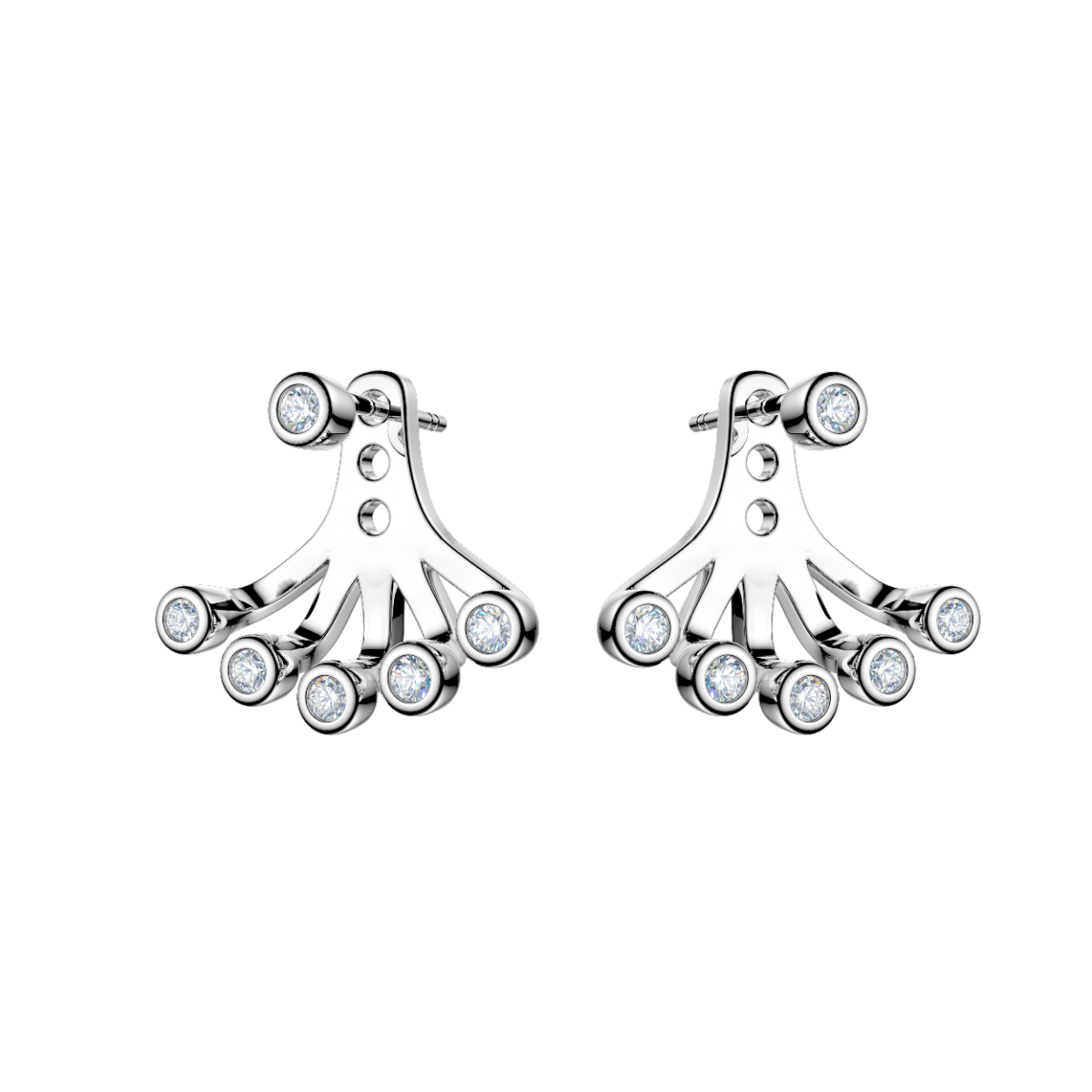 ROCKHER .925 Sterling Silver Six Point Bezel Set Cubic Zirconia Adjustable Pierced Earring Jacket with Matching 4 Prong Classic Studs