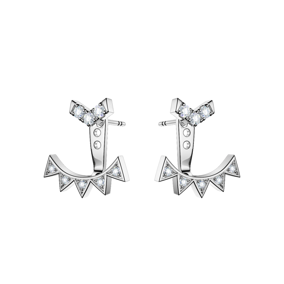 ROCKHER .925 Sterling Silver 'V" Pave Set Cubic Zirconia Adjustable Pierced Earring Jacket with Matching V Prong Studs