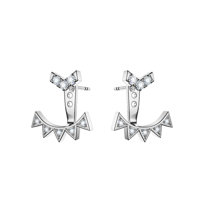 ROCKHER .925 Sterling Silver 'V" Pave Set Cubic Zirconia Adjustable Pierced Earring Jacket with Matching V Prong Studs