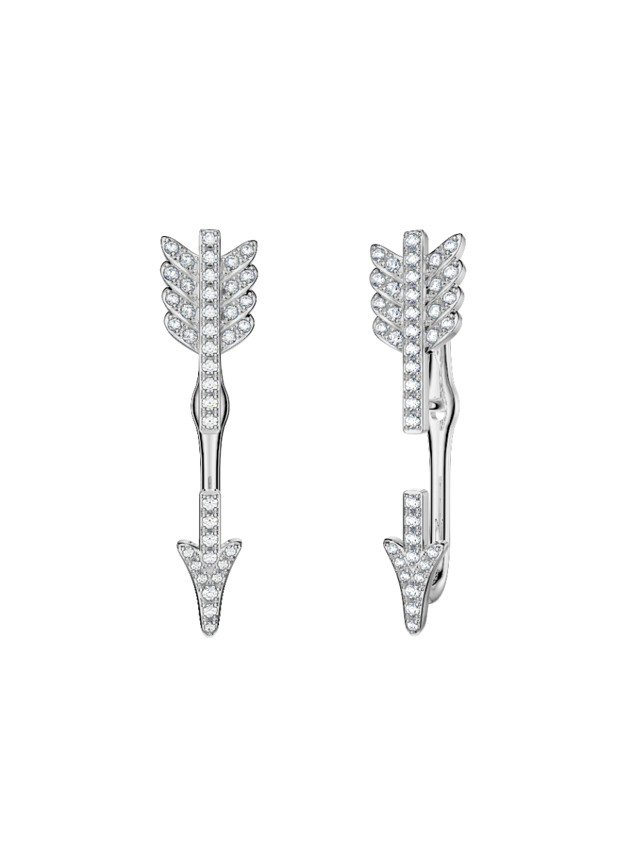 ROCKHER .925 Sterling Silver 3/4CTW White Cubic Zirconia Pierce Your Arrow Dangle Cuff Earring