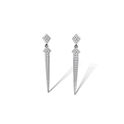 ROCKHER .925 Sterling Silver Movable Line French Pave Cubic Zirconia Dangle Drop Earring