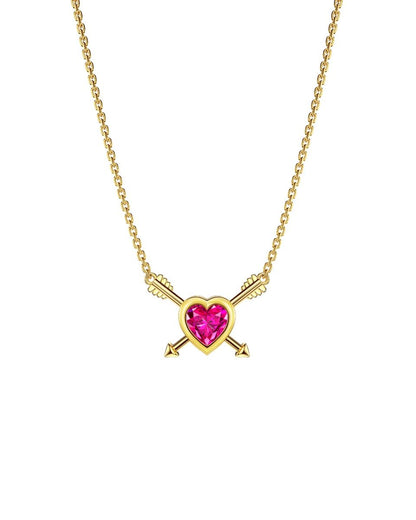 ROCKHER .925 Sterling Silver Created Pink Heart Sapphire Double Arrow Charm Pendant Necklace - 18"