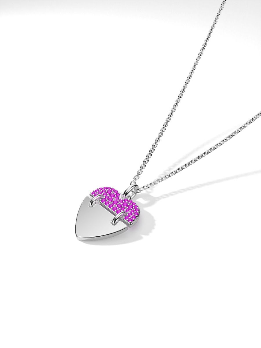 ROCKHER .925 Sterling Silver Created Pink Sapphire Movable Dangle Heart Charm Pendant Necklace - 18"