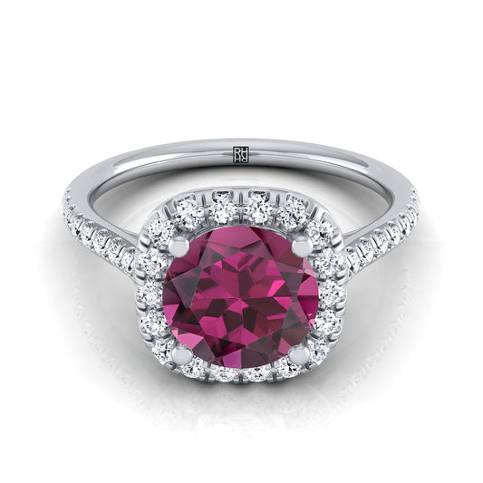 Platinum Round Brilliant Garnet Simple Prong Set Halo Engagement Ring -1/3ctw
