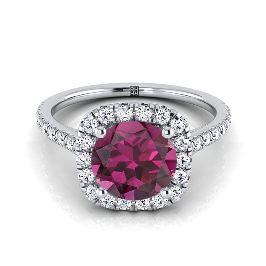 14K White Gold Round Brilliant Garnet Halo Diamond Pave Engagement Ring -1/3ctw