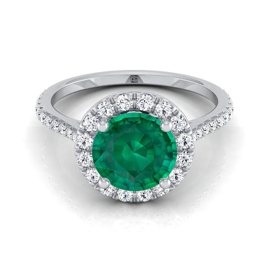 14K White Gold Emerald Emerald Halo Diamond Pave Engagement Ring -3/8ctw