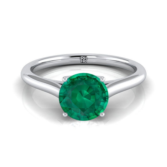 14K White Gold Round Brilliant Emerald Cathedral Style Comfort Fit Solitaire Engagement Ring