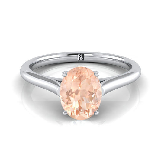 18K White Gold Oval Morganite Cathedral Style Comfort Fit Solitaire Engagement Ring