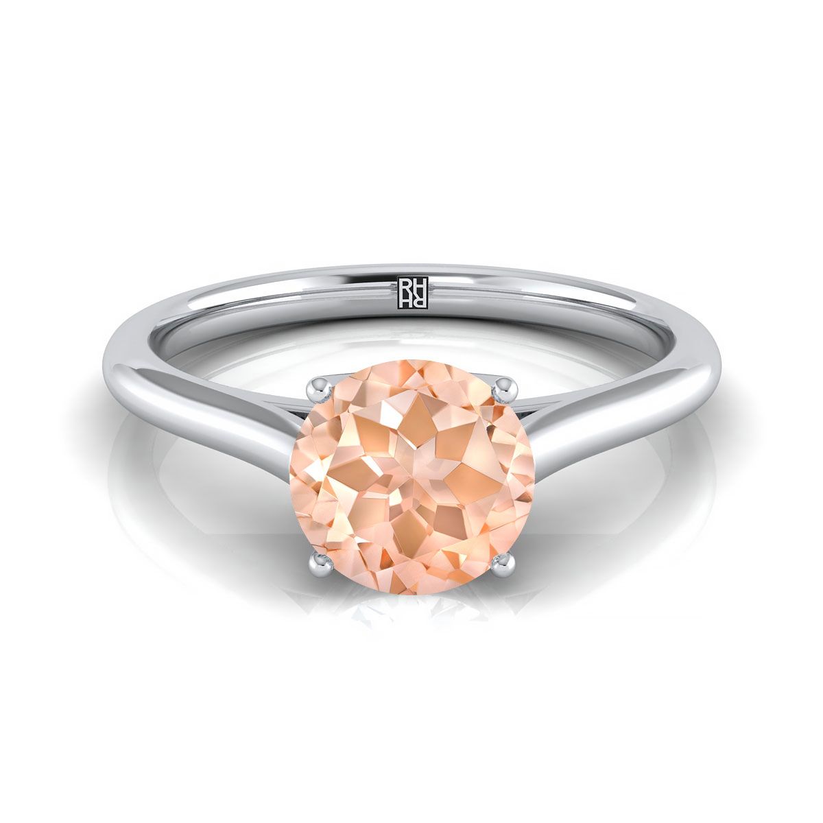 18K White Gold Round Brilliant Morganite Cathedral Style Comfort Fit Solitaire Engagement Ring